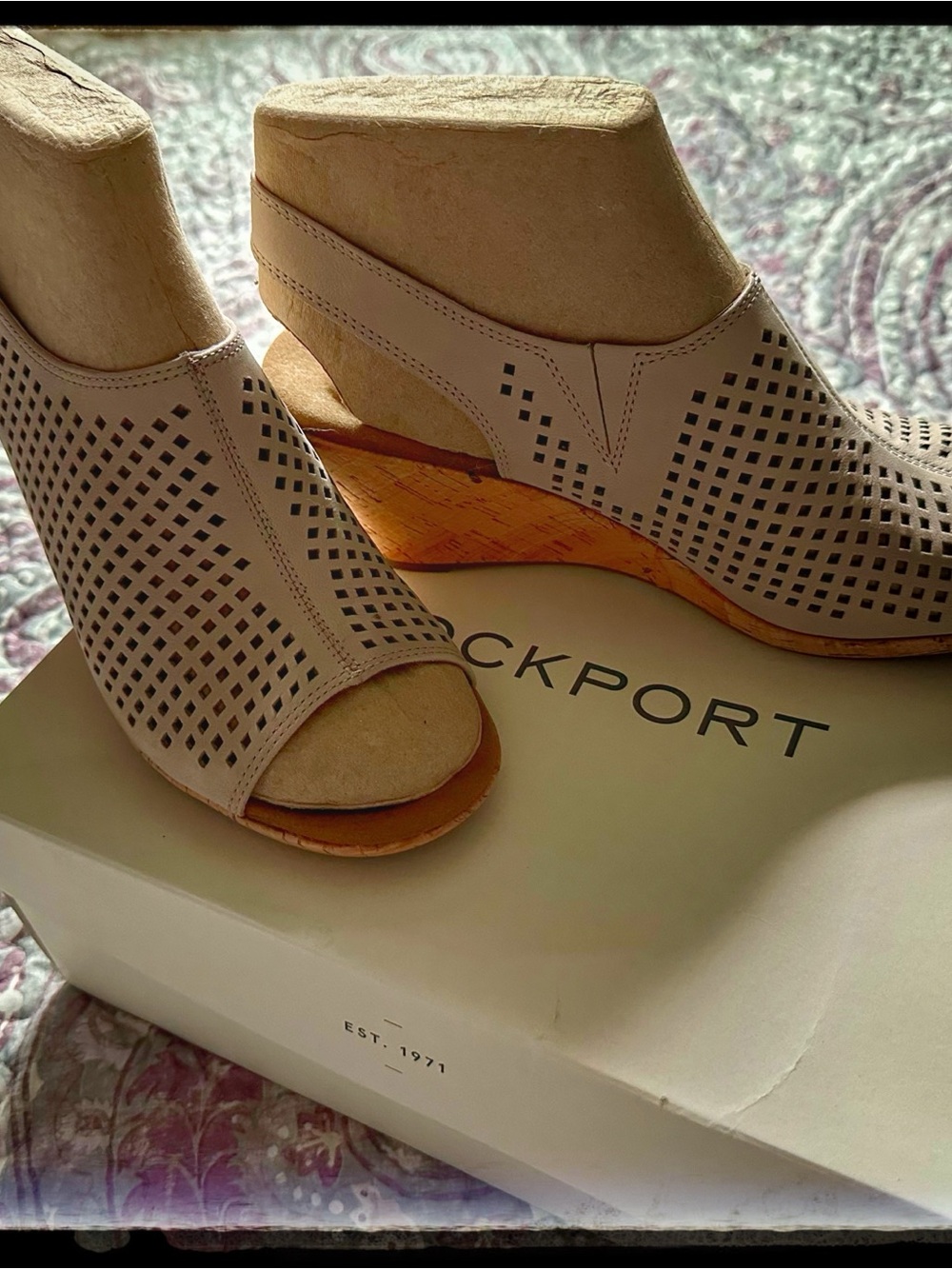 Rockport Women's Perforated Open-Toe Wedge Sandals in Taupe